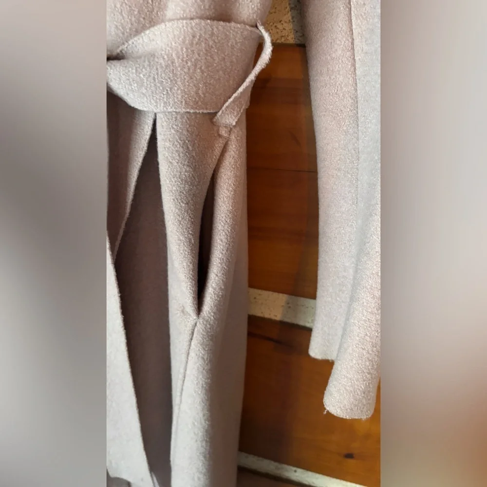 Light blush pink Wool Coat, Belted - Picture 8 of 14